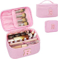 Initial Makeup Bag - Personalized Monogram Cute Makeup Bags,Make Up Case for Women Her Best Friend Friendship Sister Teacher,Birthday Gifts for Women,Girls Makeup Toiletry Bag Pouch,Pink R