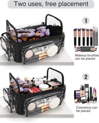 Makeup Brush Bag, Makeup Brush Case for Makeup Artist with Plastic Dividers Washable, Portable Travel Makeup Train Case with Clear Waterproof Cover for Easy to Clean and Find with Adjustable Strap