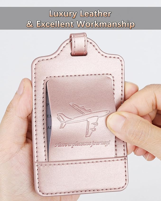 Teskyer Luggage Tags, 3 Pack Premium PU Leather Luggage Tags - Image 4