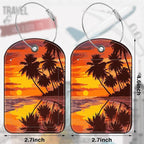 Sunset Beach and Palm Tree Leather Luggage Tag - Image 2