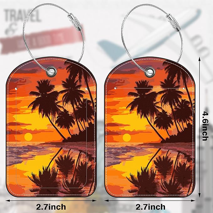 Sunset Beach and Palm Tree Leather Luggage Tag - Image 2