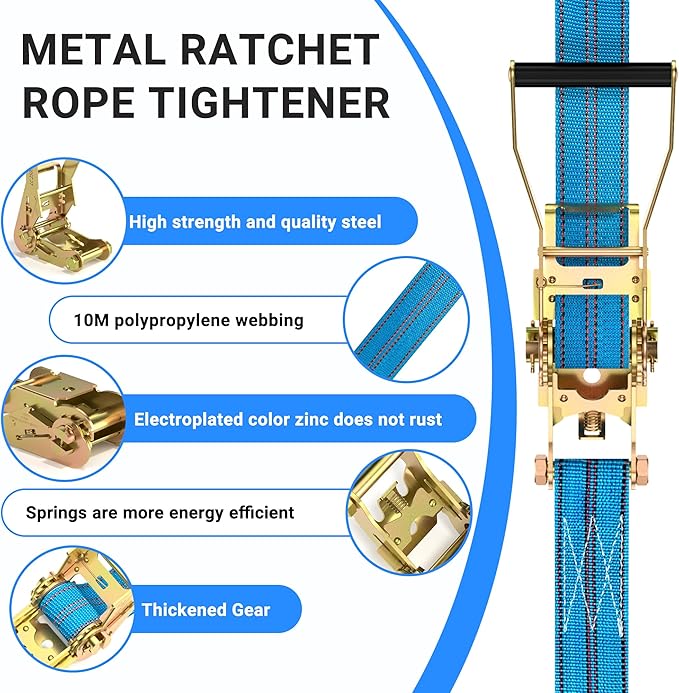4Pack Heavy Duty Ratchet Straps, 2” 32Ft Ratchet Tie Down Strap, Tie Down - Image 6