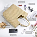 Straw Beach Bags for Women Woven Beach Tote Bag Casual Boho Large Shoulder - Image 4
