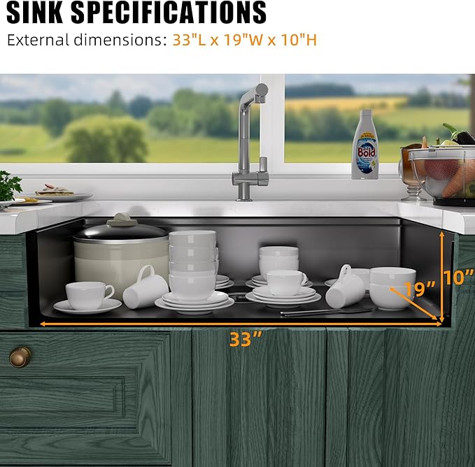 33 Inch Undermount Kitchen Sink Stainless Steel, 33x19 Undermount Workstation - Image 6
