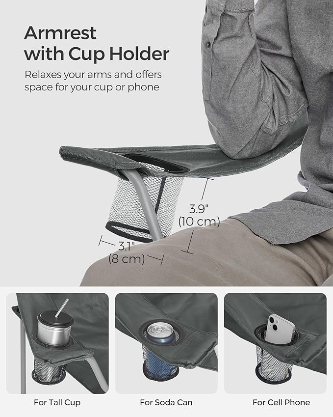 SONGMICS 2 Pack Folding Camping Chairs, Load 330 lb, Cup Holder and High - Image 7