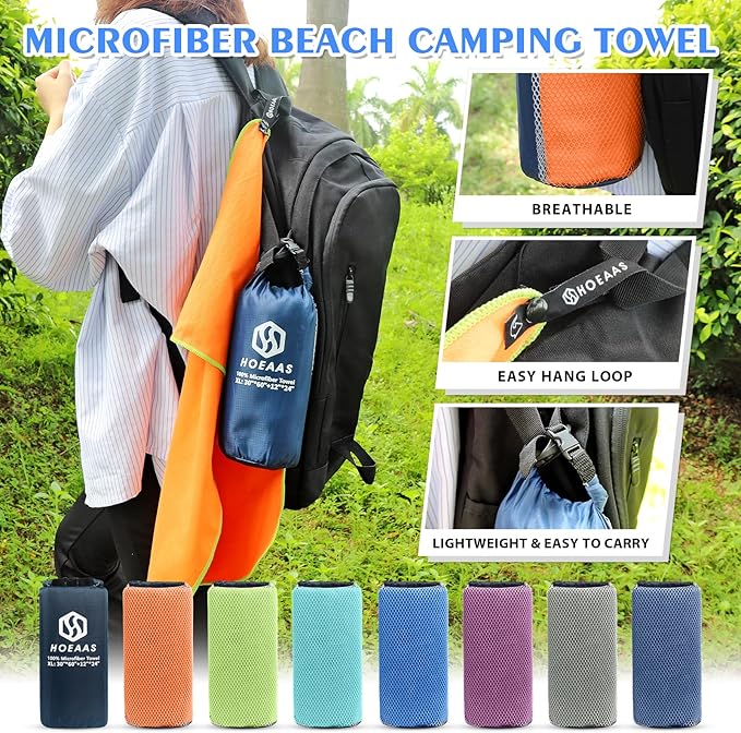 HOEAAS 2 Pack Microfiber Camping Towels, Quick Dry Towel, Super Absorbent Ultra - Image 6