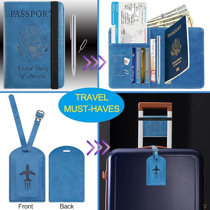 Passport Holder With Luggage Tag Travel Essentials Passport Cover Wallet RFID - Image 2