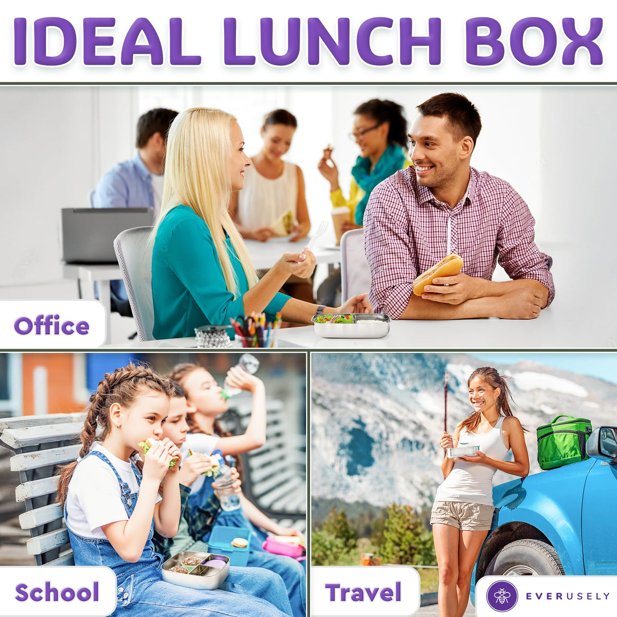 Stainless Steel Bento Box + Condiment Container (Lavender / 27oz / 800ml)