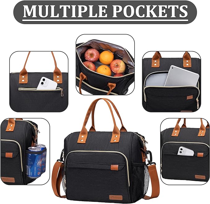 Black Lunch Box for Women Insulated Lunch Bag for Work - Image 2