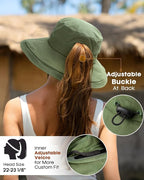 Sun Hats for Women Gardening Hat Wide Brim Ponytail Beach Sun Protection - Image 3