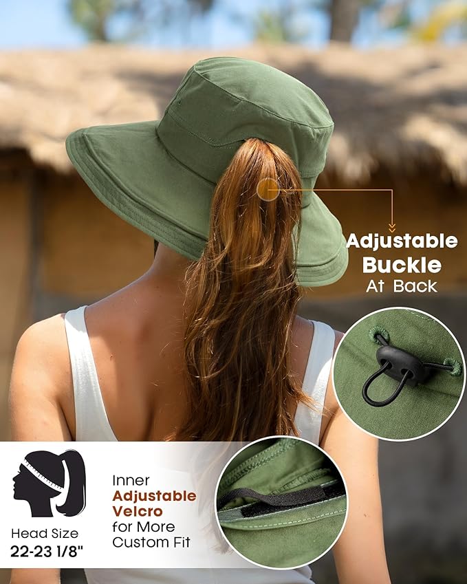 Sun Hats for Women Gardening Hat Wide Brim Ponytail Beach Sun Protection - Image 3