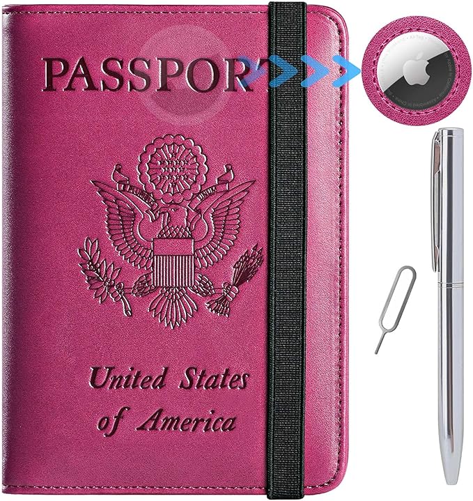 Airtag Passport Holder Cover Wallet Travel Essentials RFID Blocking Leather by PASCACOO