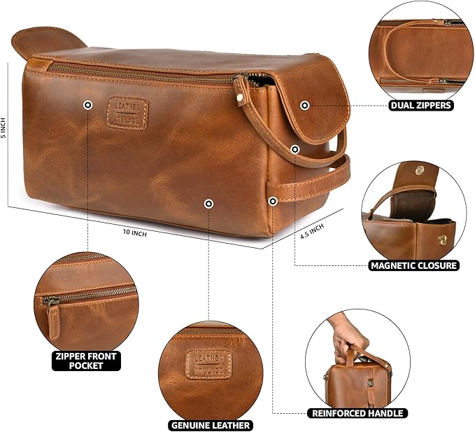 LEATHER VILLAGE Premium Leather Travel Toiletry Bag - Image 4