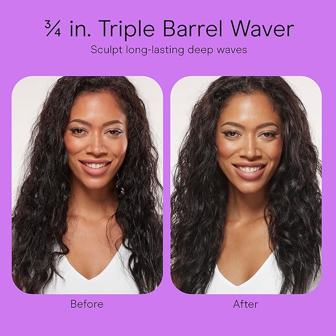 Conair Double Ceramic 3 Barrel Curling Iron, Triple Barrel Waver Hair Tool Creates Deep, Continuous Waves, Hair Curler for All Hair Lengths, White/Rose Gold