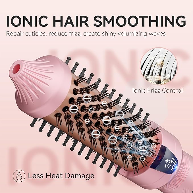 Thermal Brush, MINI & Tiny 1 Inch Ionic Curling Brush for Shiny Hair, Tourmaline Ceramic Ionic Curling Iron Brush for Short to Medium Hair, Adjustable Temperature, Dual Voltage, Compact-Size