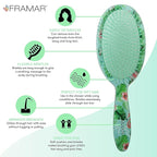 FRAMAR Green Hair Brush Detangler, Detangling Hairbrush For Women, Wet Hair Brush For Girls, Hair Detangler Brush, Wet Hairbrush, Hairbrushes, Girls Hairbrush Detangler, Reduces Frizz - Floral