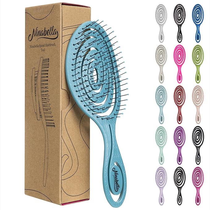 Ninabella Detangling Hair Brush for Women & Men - Does not Pull - Straightening Brushes for Straight & Curly Hair - Unique Spiral Hairbrush - Teal