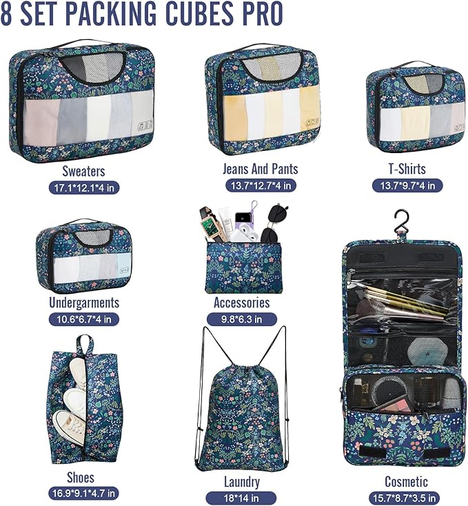 Veken 8 Set Packing Cubes for Travel Essentials, Suitcase Organizer Bags in 4 - Image 2