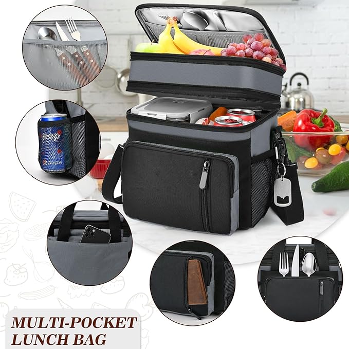 Insulated Lunch Bag Women & Men | Large Adult Lunch Box | Double-Layer Reusable - Image 8
