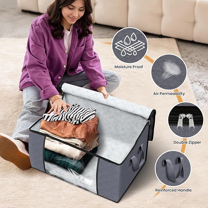 Fab totes 4 Pack Clothes Storage, Foldable Thick Fabric Blanket Storage Bags - Image 4