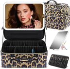 Large Travel Makeup Bag with LED Mirror, 3-Color Stepless Dimming Stand Mirror - Image 2