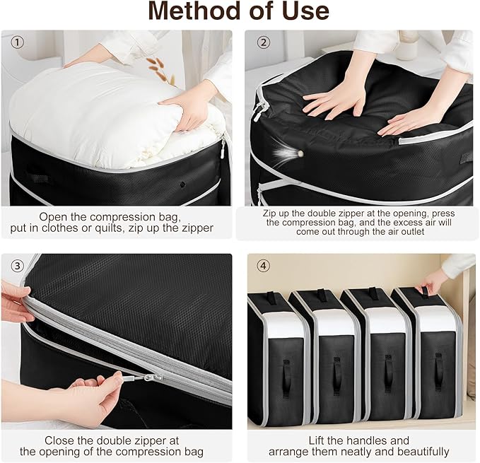 4 Pack Compression Storage Bags - 110L Large Capacity Comforter Storage Bag - Image 4