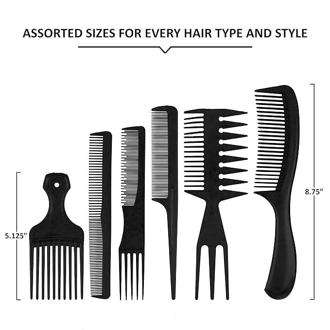 Expressions 12pc Styling Combs, Hair Comb Set for All Hair Types, Professional Barber Supplies, Durable Material, Gentle on Hair