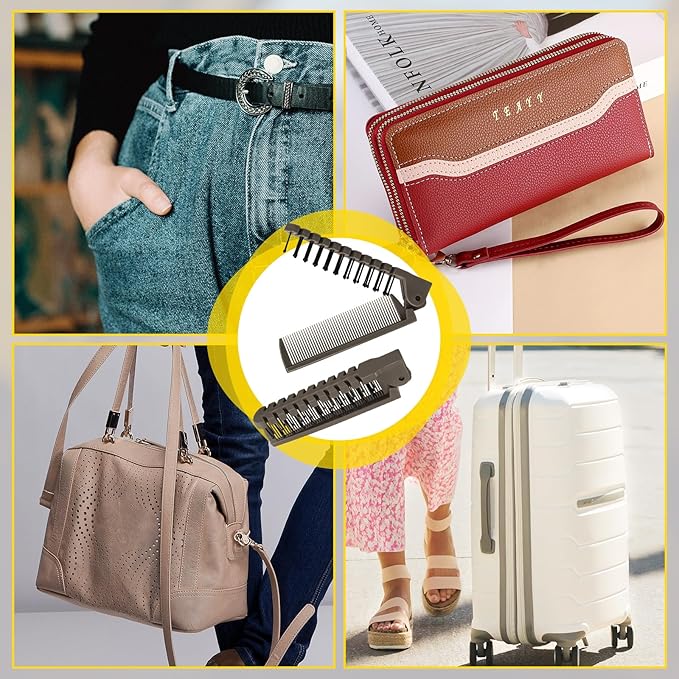 6PCS Travel Foldable Brush Comb Portable Hairbrush, Anti-Static Mini Pocket Hair Comb, Double Headed Hair Brush Hairdressing Tools Plastic Folding Hairbrush for Men Women (Coffee)