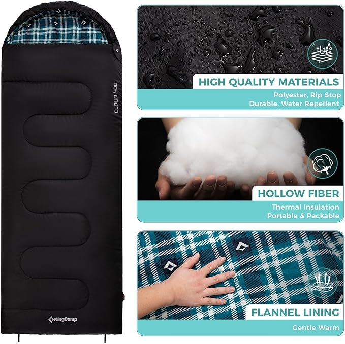 KingCamp Sleeping Bag for Adults, Cold Weather & Warm XL Big and Tall Flannel - Image 5