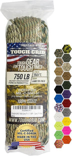 TOUGH-GRID 750 Paracord Rope Nylon Parachute Cord, Made in USA Survival Kit by TOUGH-GRID