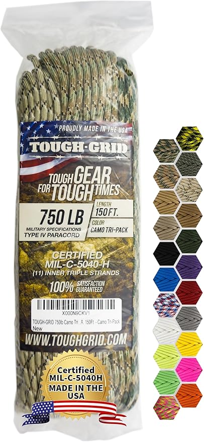 TOUGH-GRID 750 Paracord Rope Nylon Parachute Cord, Made in USA Survival Kit by TOUGH-GRID
