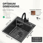 COMLLEN 17x19 Inch Black Drop in Bar Sink, 304 Stainless Steel Utility Kitchen - Image 6