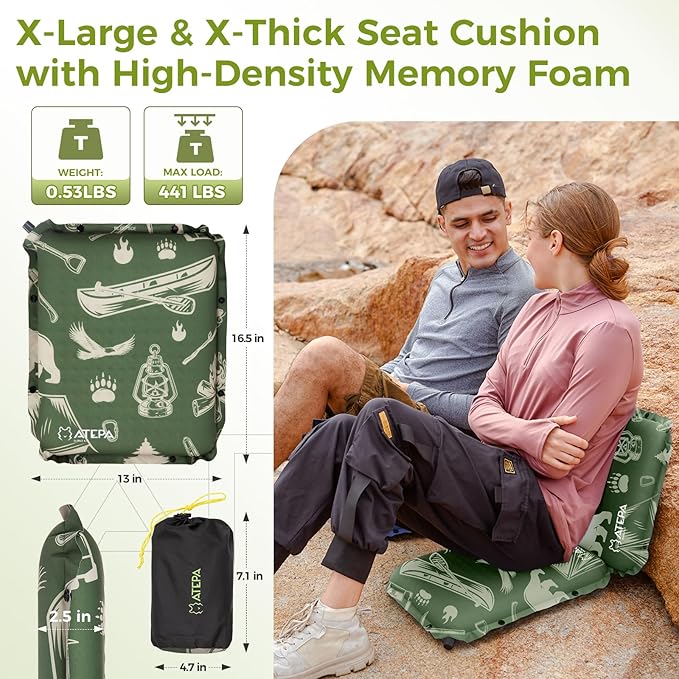 ATEPA Inflatable Stadium Seat Cushion, Self-Inflating Memory Foam Stadium Seats - Image 4
