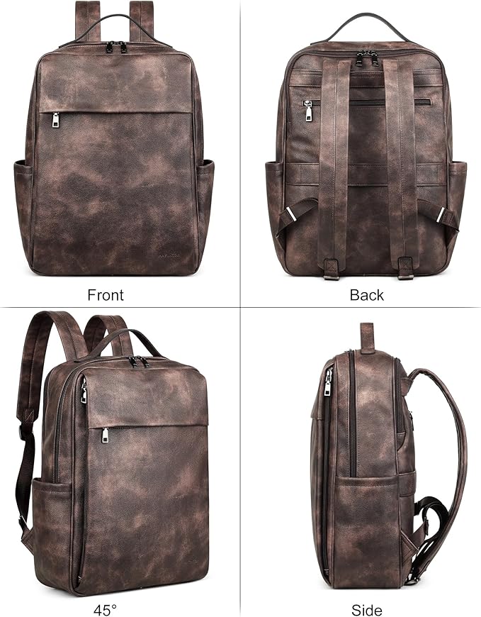 MASINTOR 15.6 inch PU Leather Laptop Backpack Purse - Image 4