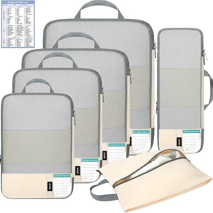BAGAIL 6 Set/4 Set Lightweight Compression Packing Cubes by BAGAIL