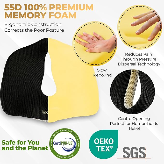 Patented 55D Memory Foam Seat Cushion– Ergonomic Office Chair Cushion - Image 8