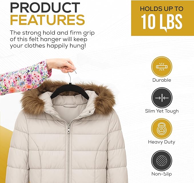 50 Pack New Premium Quality Velvet Hangers Ultra Thin Non Slip Adult Felt Space - Image 3