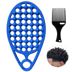 KOUPA Silicone Curly Hair Brush with Pick Comb, One Piece Twist Curl Brush Comb for Afro Curls, Washable Hair Tool for Men Women, Blue