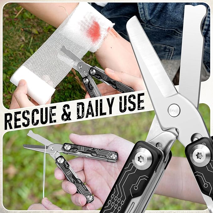BIBURY Mini Keychain Multitool Scissors B12062B, 9 in 1 Multitool EDC Scissors - Image 4