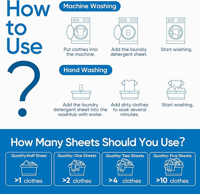 Fragrance Free Laundry Detergent Sheets Travel Eco-friendly 300 Loads Fisroa - Image 9