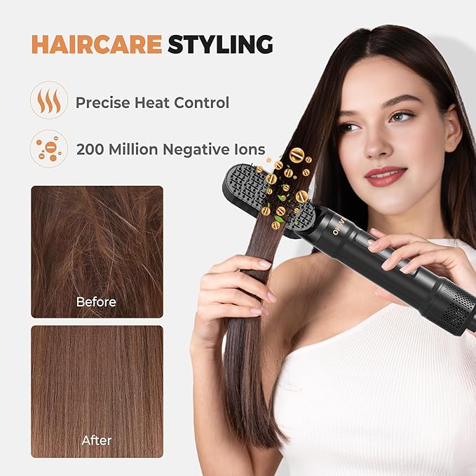 6 in 1 Blow Dryer Brush, Upgrade Hair Dryer Brush Set Negative Ion Air Styler Curling Wrap Air Curler, Hot Air Brush Curling Iron Hair Styling Tools As A Gift for Straight/Curl/Dry/Smooth