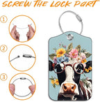 2 Pack Luggage Tag for Suitcase Cool Cow in Sunglasses Leather Travel Cruise - Image 4