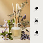 Apotheke Luxury Scented Reed Diffuser for Home, Hinoki Lavender - 6.7 Fl Oz Essential Oil Aromatherapy - 10 Rattan Scent Sticks Room Diffuser - Long-Lasting Fragrance for Bedroom, Home, Bathroom