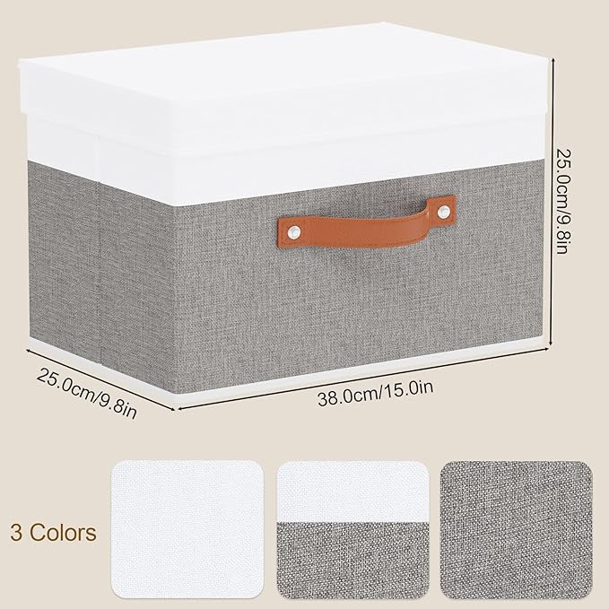 Fabric Storage Bins with Lids, 5 Pack Linen Foldable Cloth Baskets, 15 x 9.8 x - Image 6