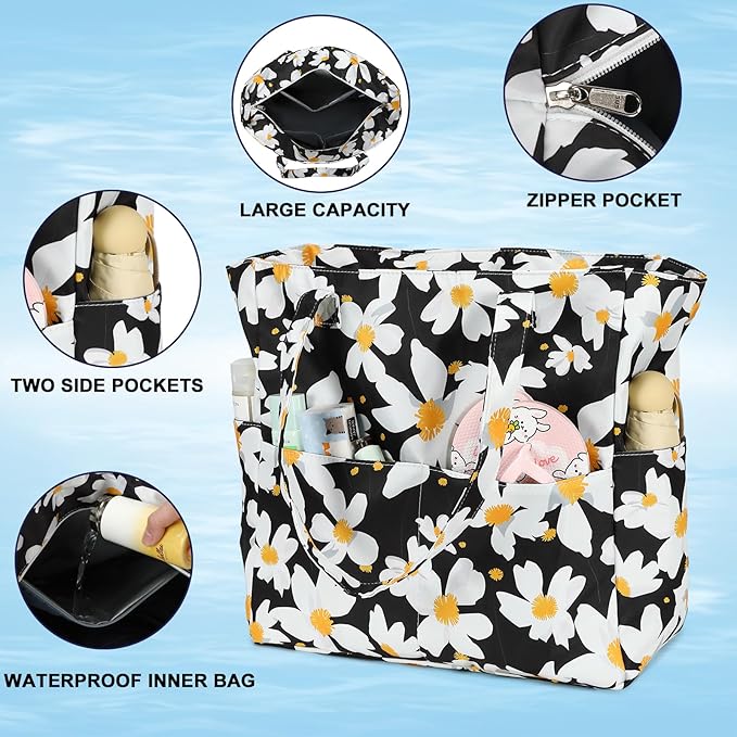LEDAOU Beach Bag Waterproof Sandproof Women Tote Bag Pool Bag - Image 3