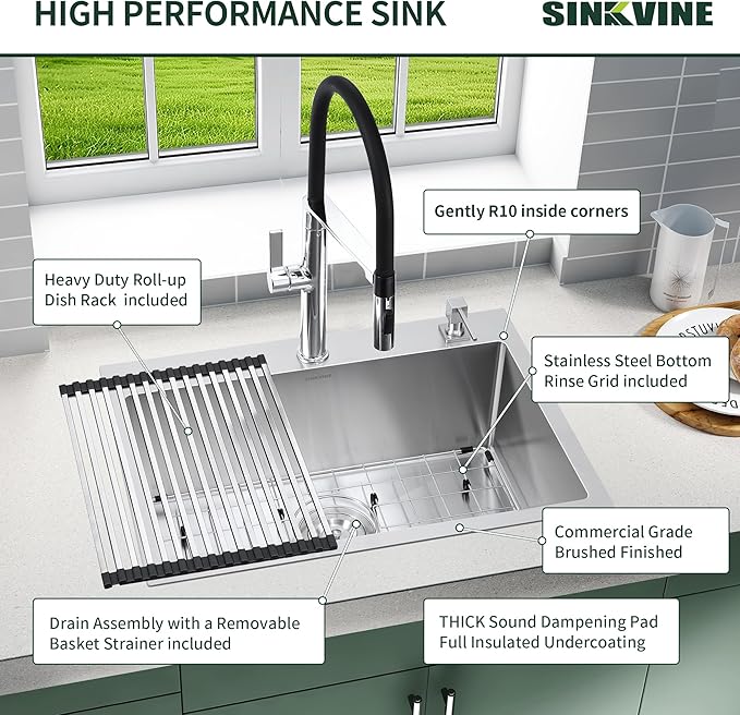 18-Inch Bar Sink Drop-In, SINKVINE Stainless Steel Kitchen Sink - Image 7