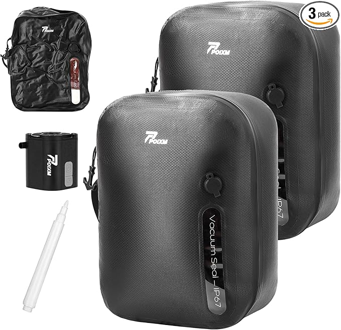 Vacuum Bags for Travel with Wireless Pump, 180° Open Zipper, IP67 Waterproof by POIXM