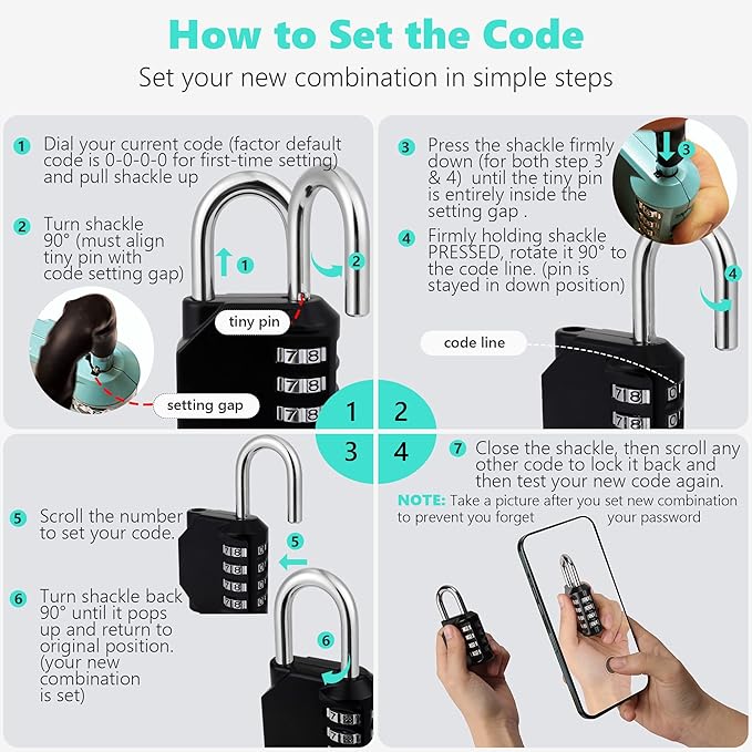 CL21BG 2.6 Inch Long Shackle Combination Lock, 4 Digit Combination Padlock Set - Image 5