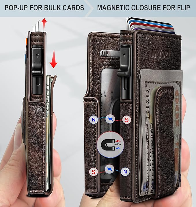 Airtag Wallet for Men, with Money Clip 10 Cards Metal Case Smart Slim Pop Up - Image 3