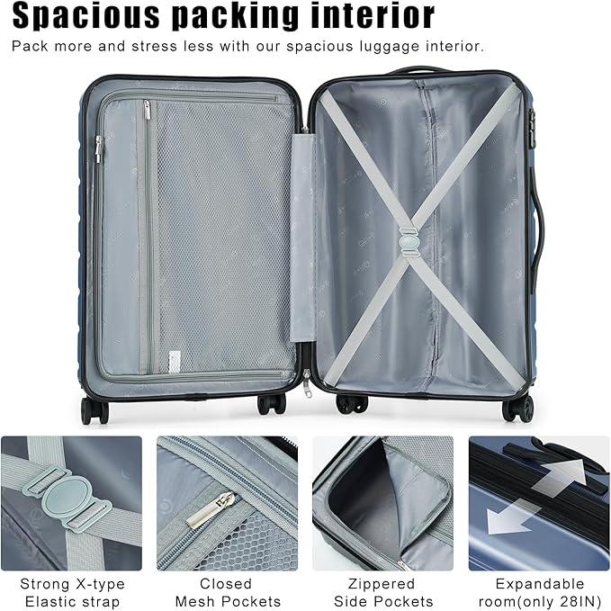Coolife Luggage Suitcase Carry-on Spinner TSA Lock USB Port Expandable - Image 5